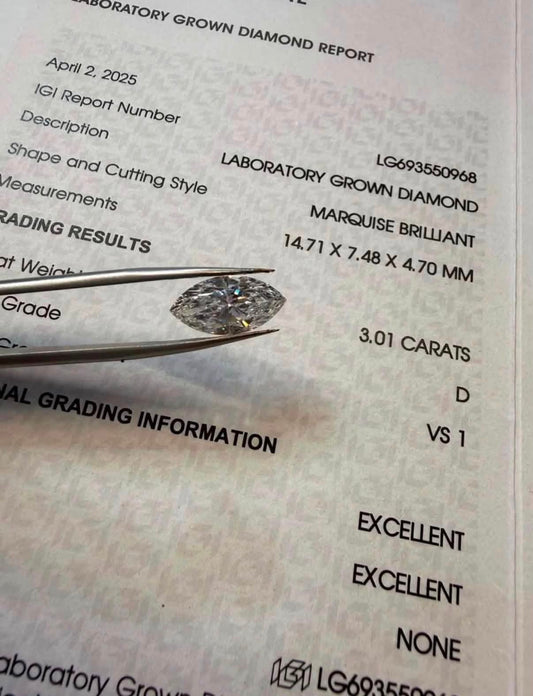 3.01ct Marquise Lab Grown Diamond