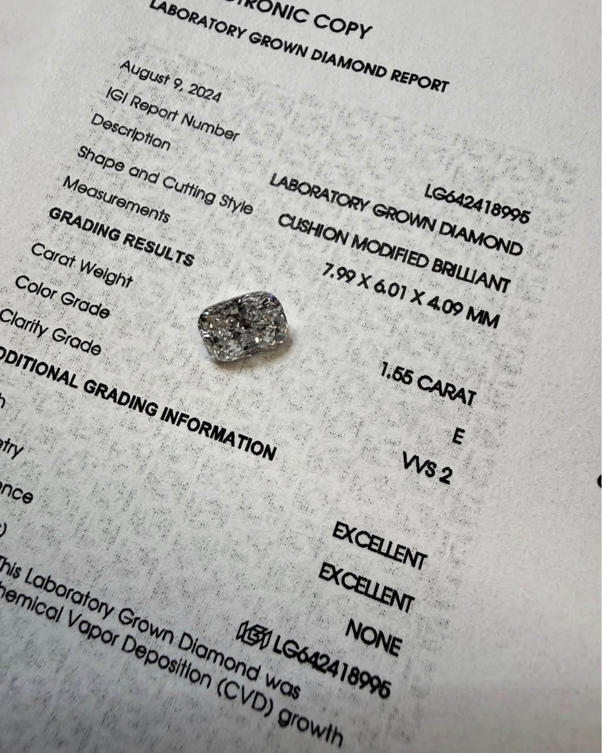 1.55ct Cushion Cut LG Diamond