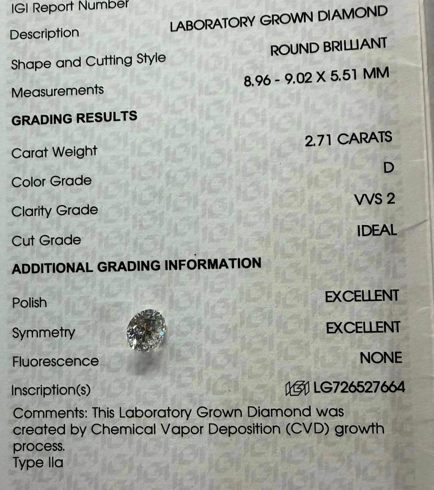 2.71ct Round LG Diamond