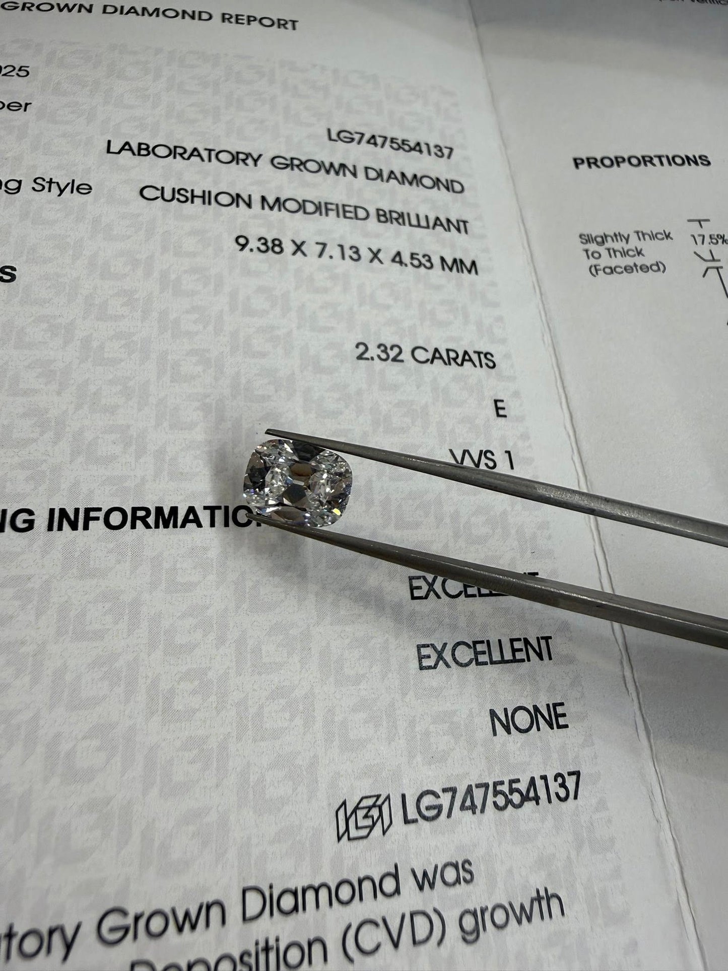 2.32 Old Mined LabGrown Cushion Cut