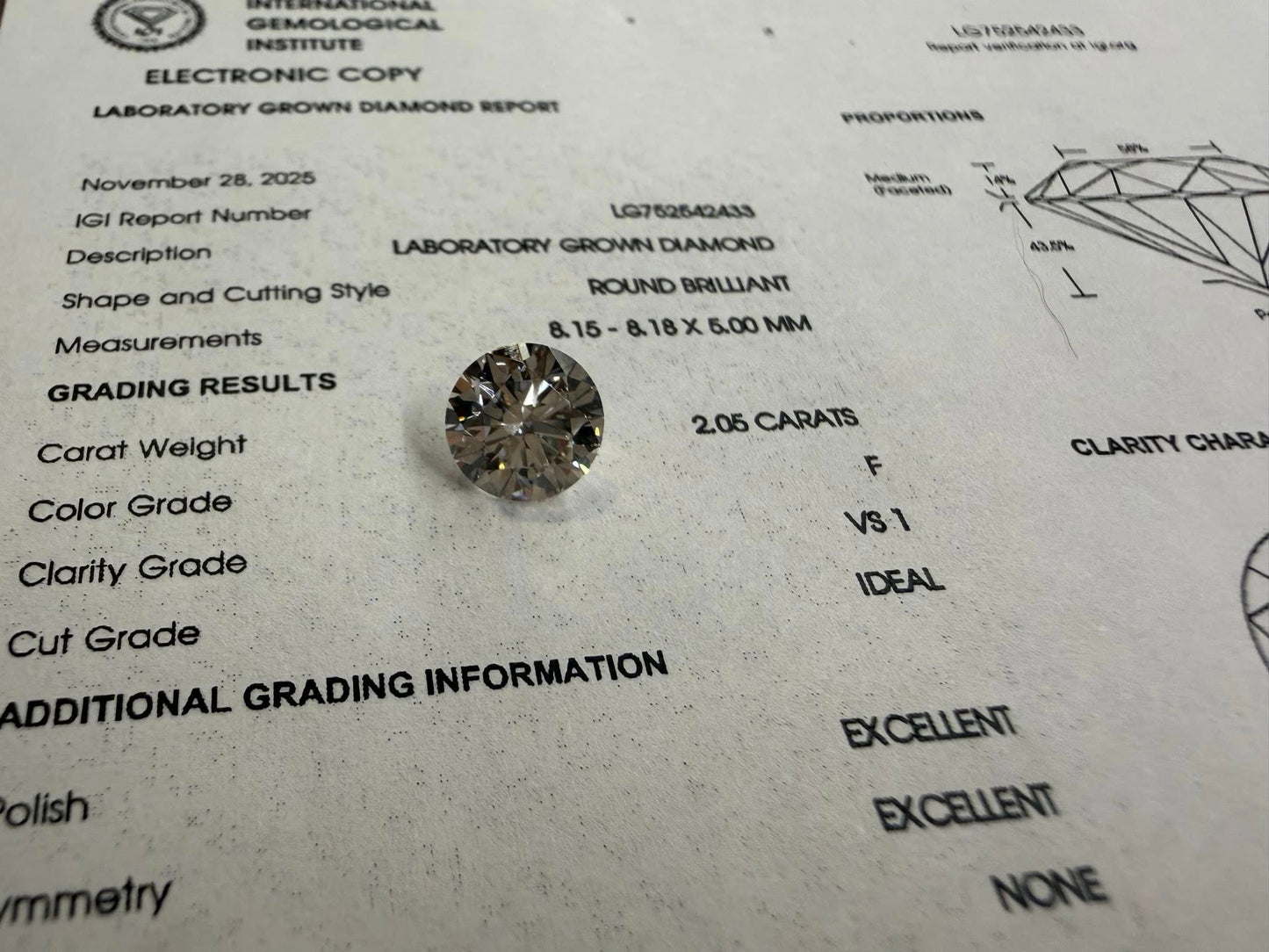 2.05ct Round Lab Grown Diamond
