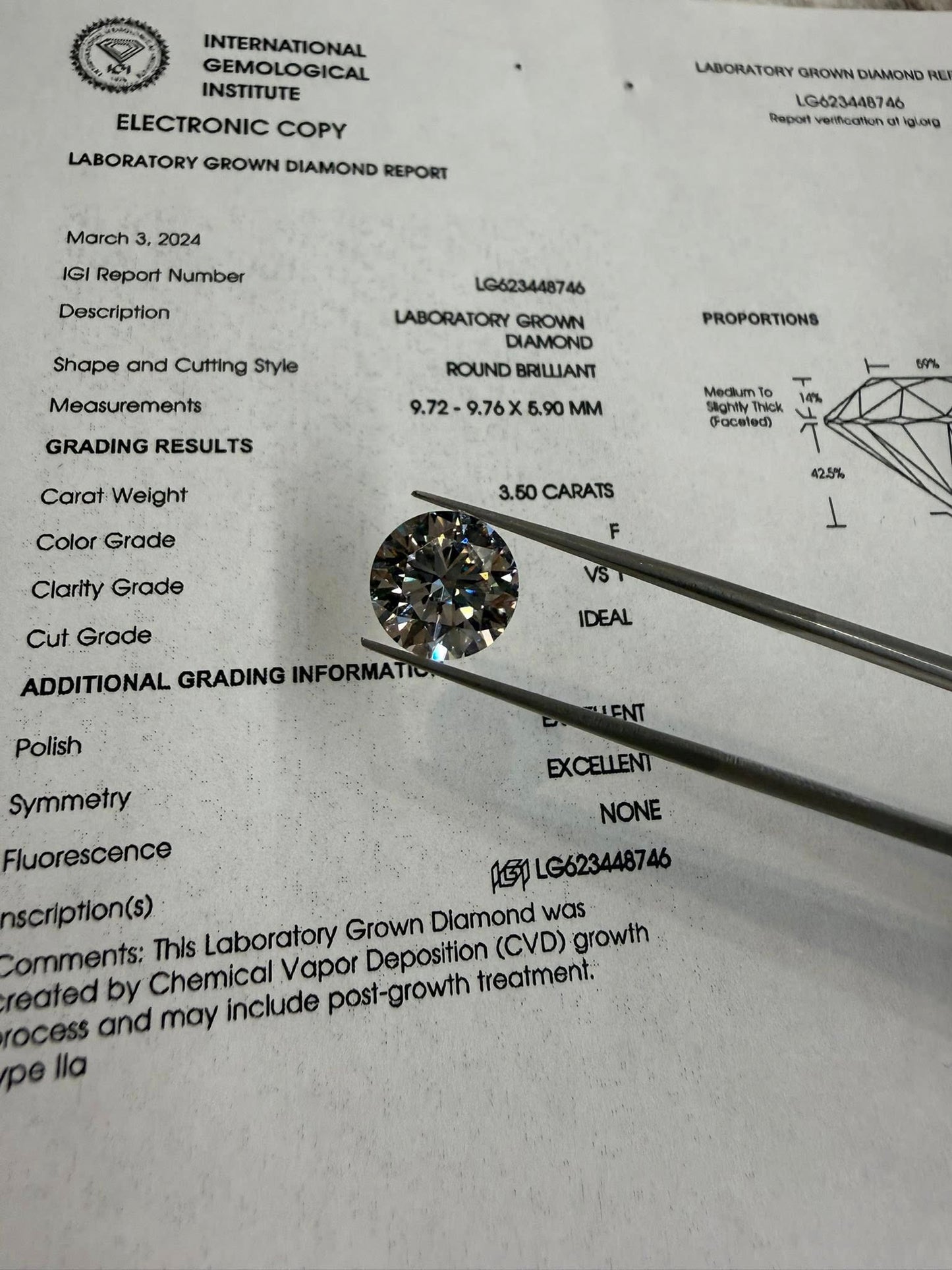 3.50ct Round LabGrown Diamond