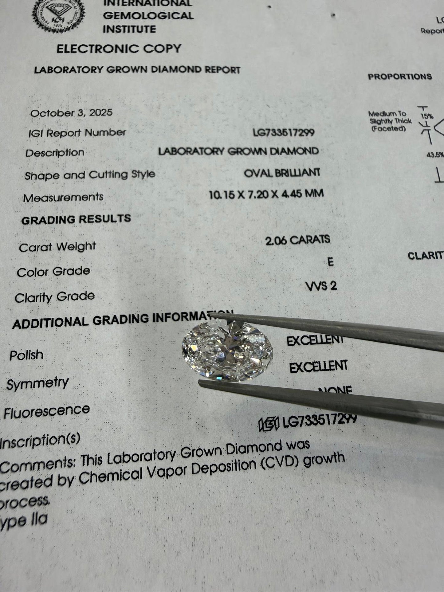 2.06ct Oval Lab Grown Diamond