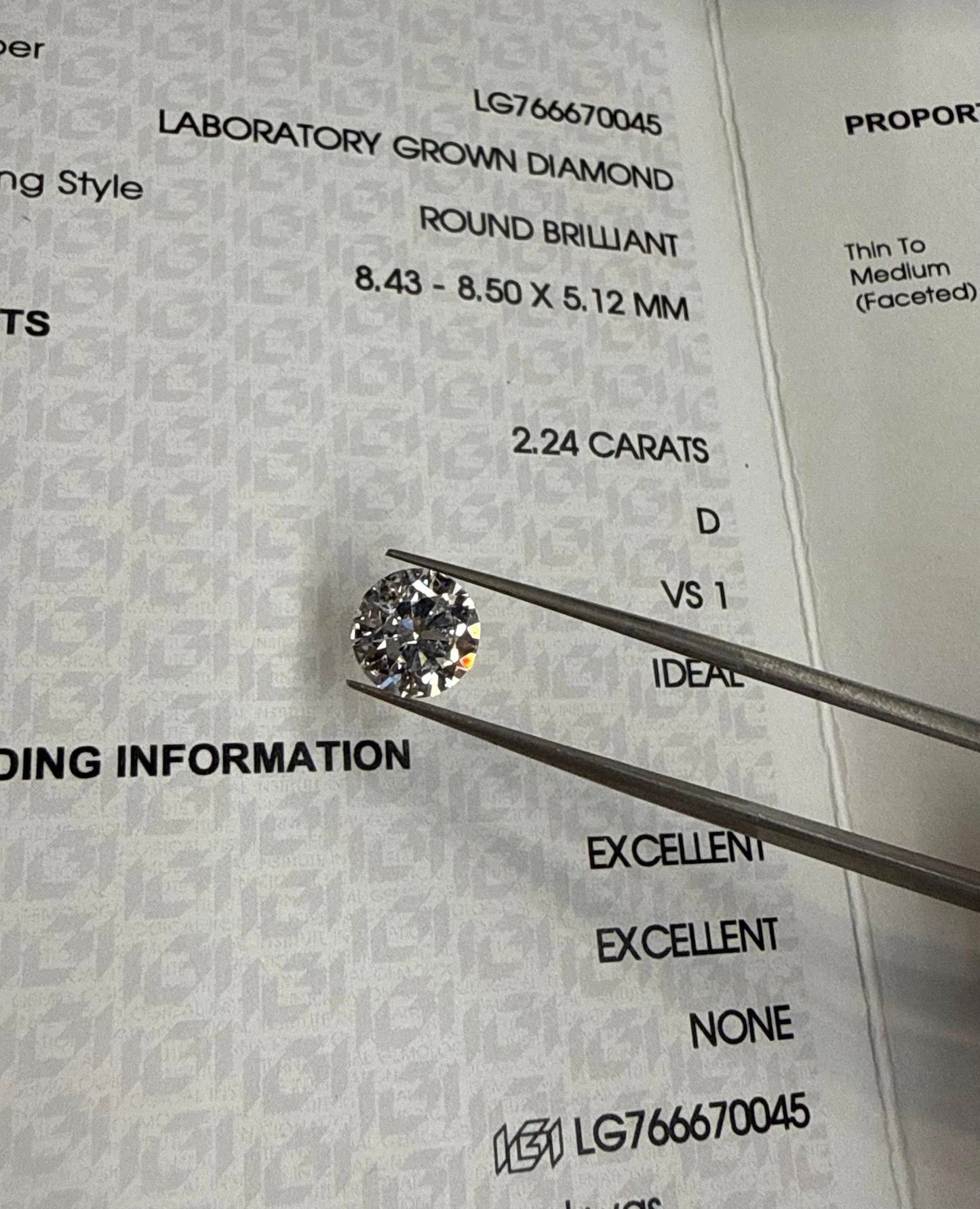 2.24ct Round LabGrown Diamond
