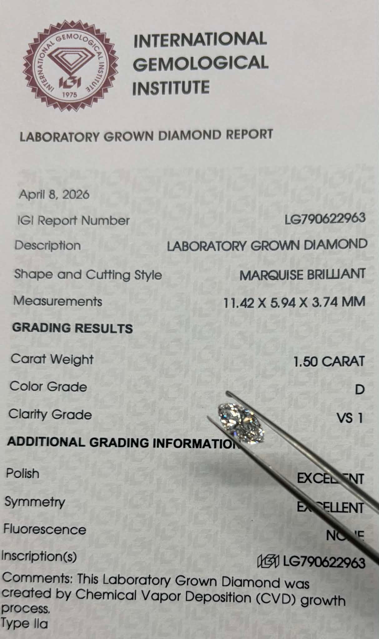 1.50ct Marquise LG Diamond