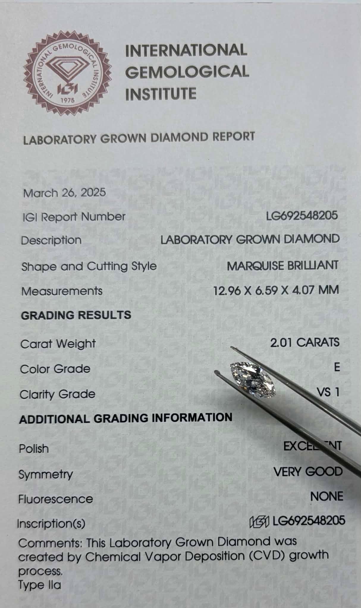2.01ct Marquise LG Diamond