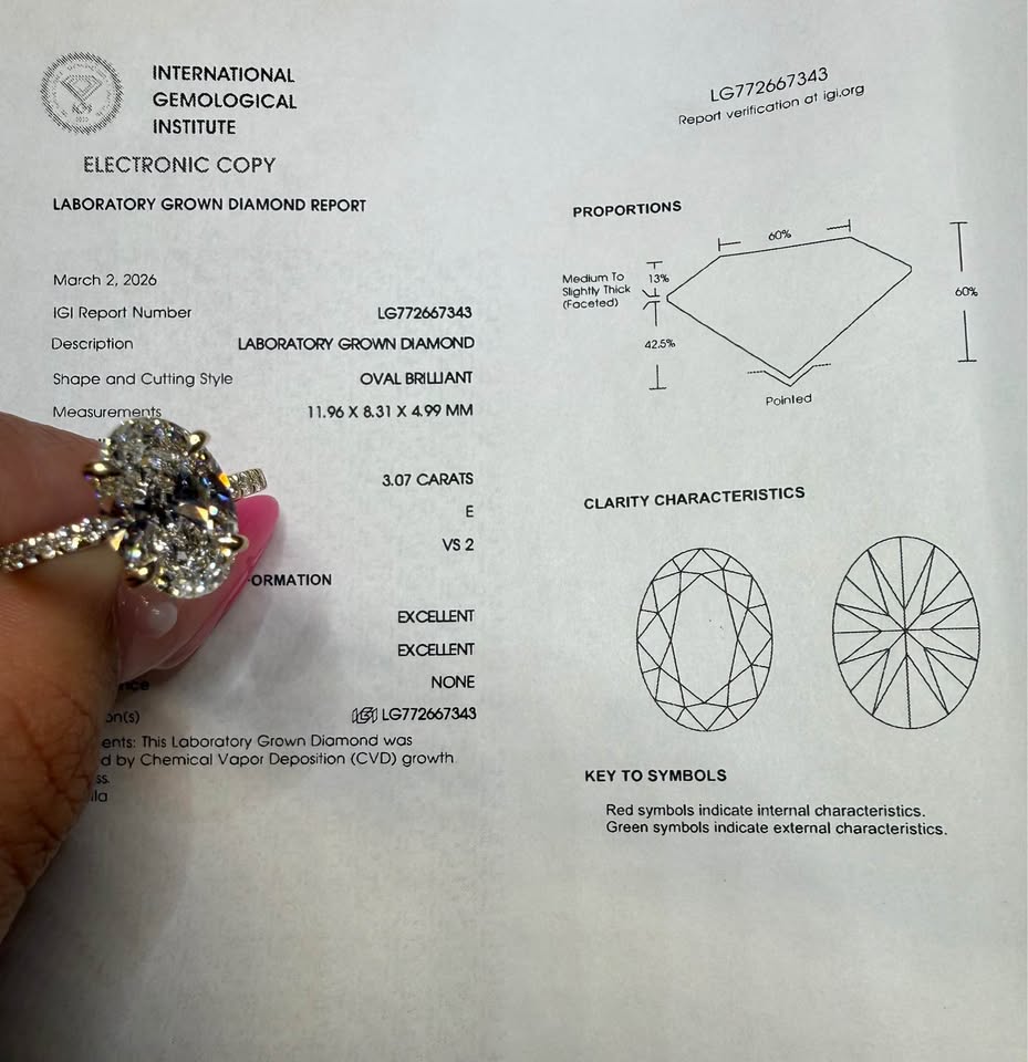 14KY 3.07ct Oval Lab Grown Diamond Engagement Ring