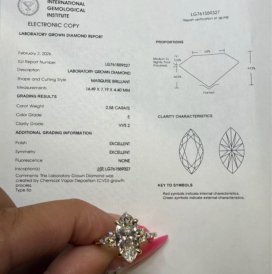 14KY 2.58ct Marquise Lab Grown Diamond Engagement Ring