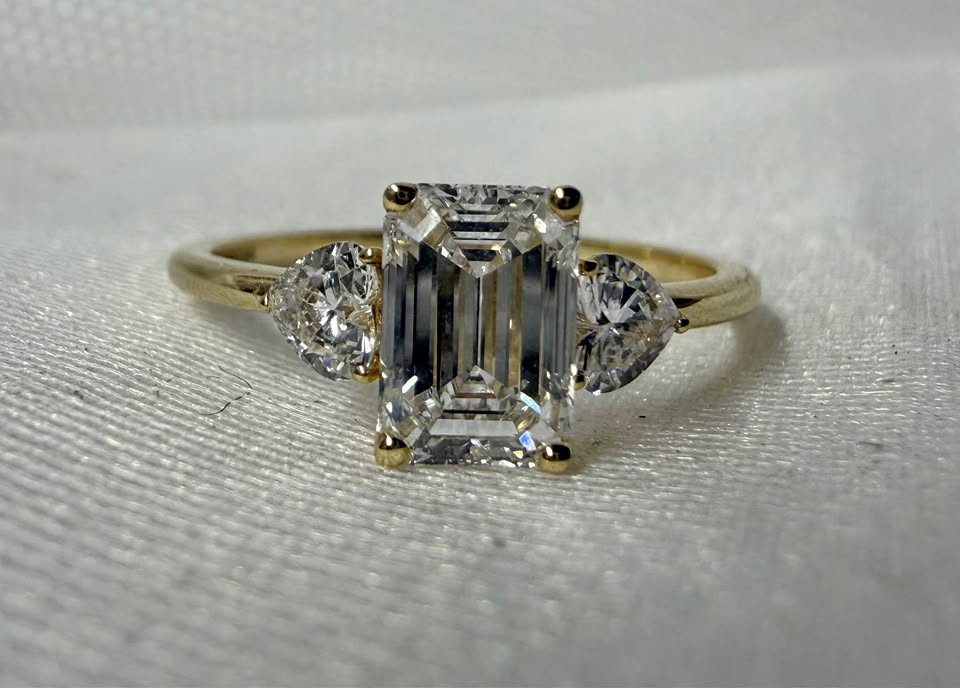 10KY 1.40ctw Emerald Cut Lab Grown Engagement Ring