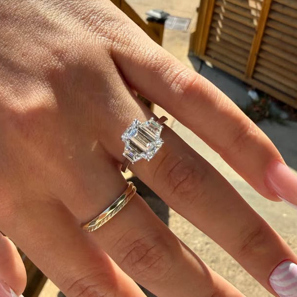 14KW 3.07ct Emerald Cut 3-Stone Engagement Ring with 1.06ctw accent stones