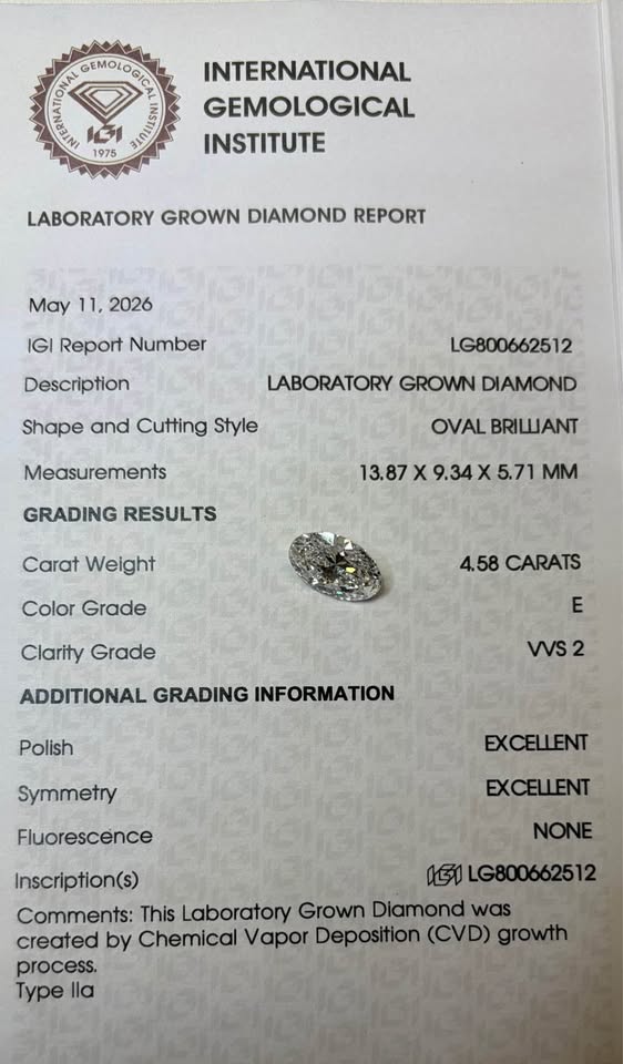 4.59ct Oval Cut Lab Grown Diamond