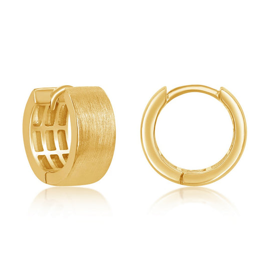 6x14mm Brushed Design, Huggie Hoop Earrings - Gold Plated