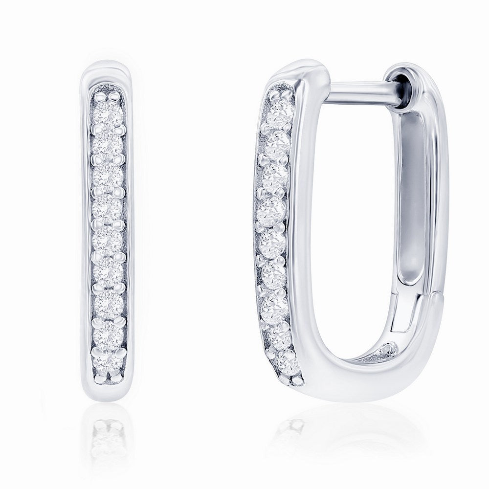 Sterling Silver, Rectangle Shaped CZ Hoop Earrings