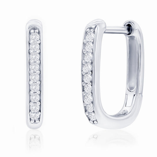 Sterling Silver, Rectangle Shaped CZ Hoop Earrings