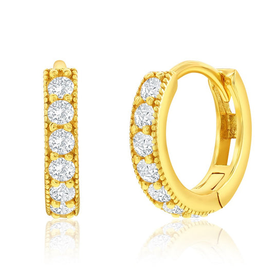 13mm CZ Hoop Earrings - Gold Plated &  Sterling Silver