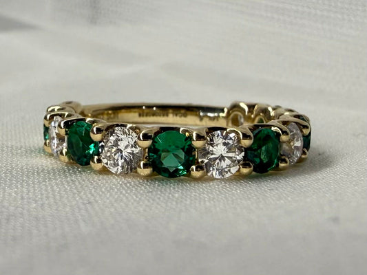 14KY 1.12ct Round LG Diamond and 0.90ct Round LG Emerald Band