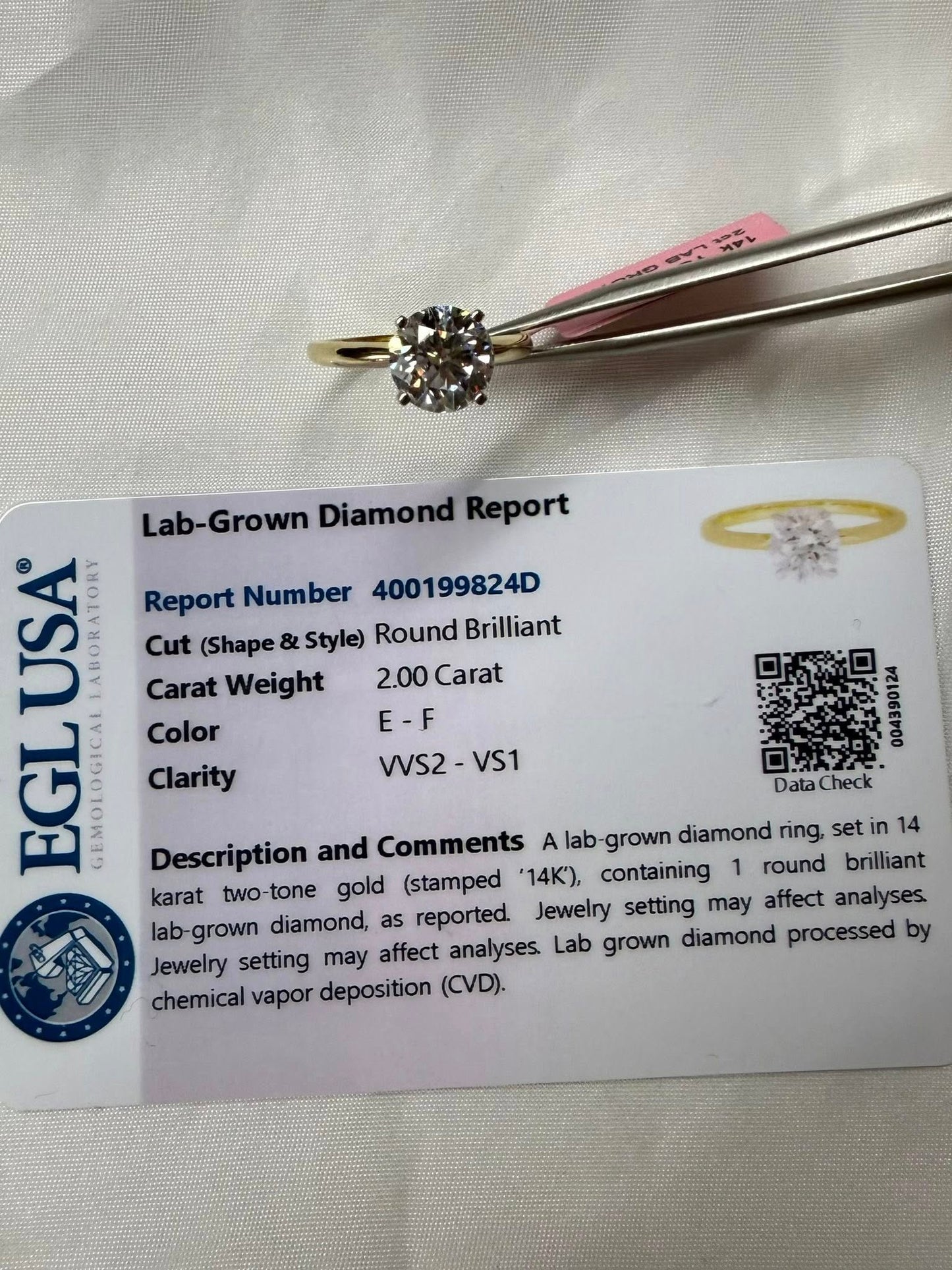 14KY 2.00ct Round LG Diamond Engagement Ring