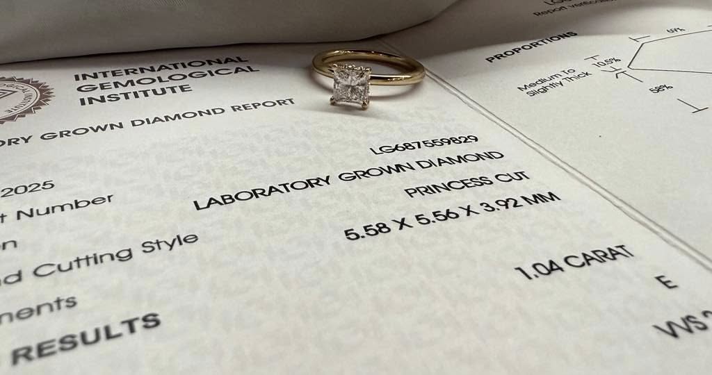 14KY 1.04ct Princess Cut Lab Grown Diamond Engagement Ring