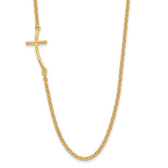 Sterling Silver YG-plated Off-Set Sideways Curved Cross Necklace