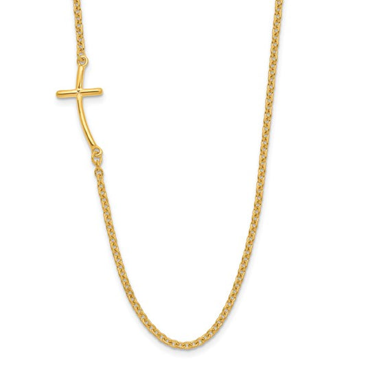Sterling Silver YG-plated Off-Set Sideways Curved Cross Necklace