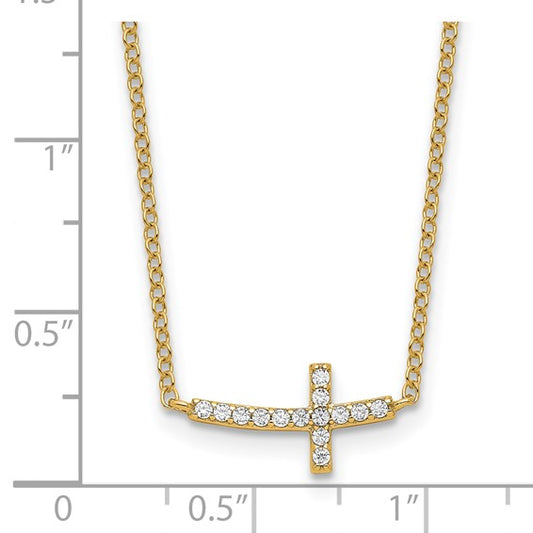 Sterling Silver Gold-tone CZ Sideways Cross