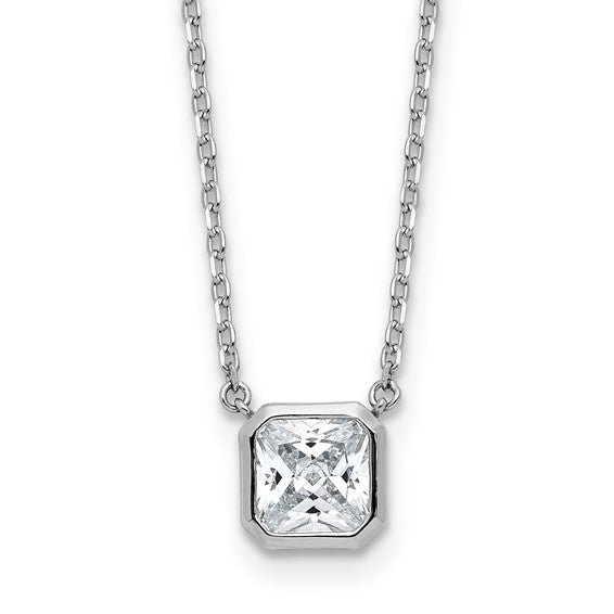 Sterling Silver  CZ 19 Stone Square Necklace