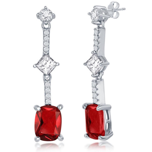 Sterling Silver, White and Cushion Cut CZ Earrings