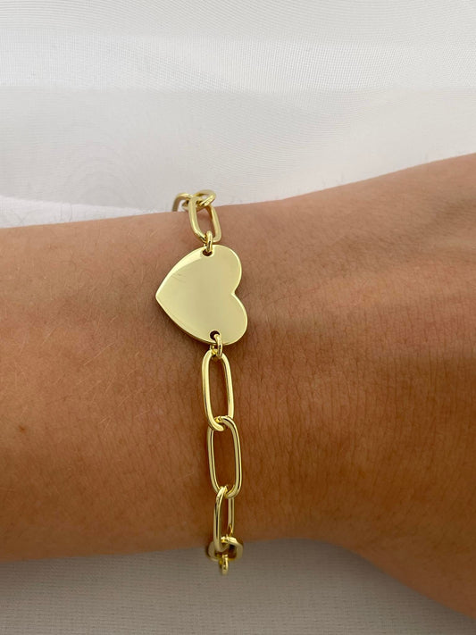 Gold Plated Heart Paperclip Bracelet