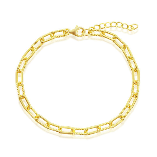 Polished & Rope Design Paperclip Bracelet - Gold Plated & Sterling Silver