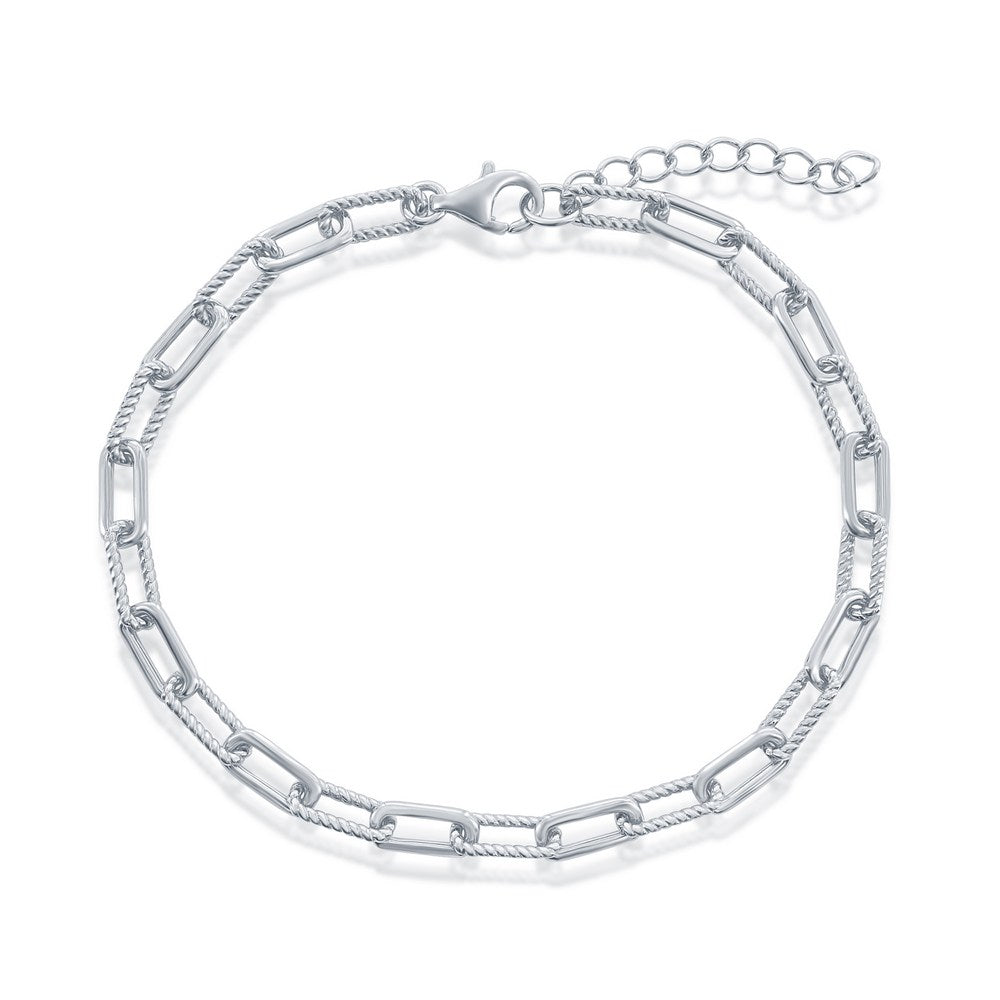 Polished & Rope Design Paperclip Bracelet - Gold Plated & Sterling Silver