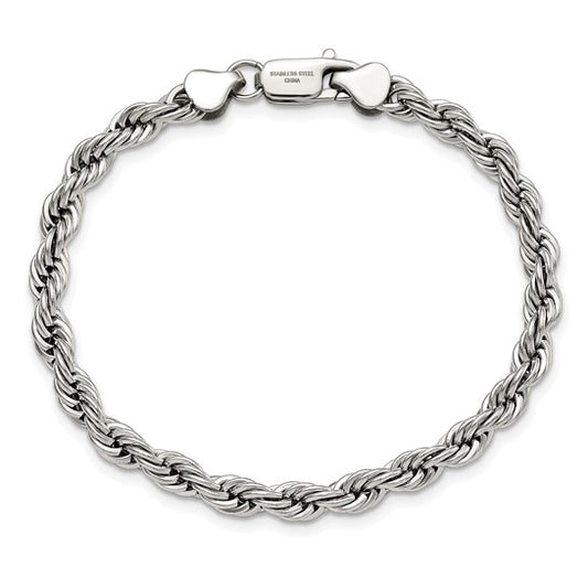 Chisel Stainless Steel Polished 6mm 8.5 inch Rope Bracelet