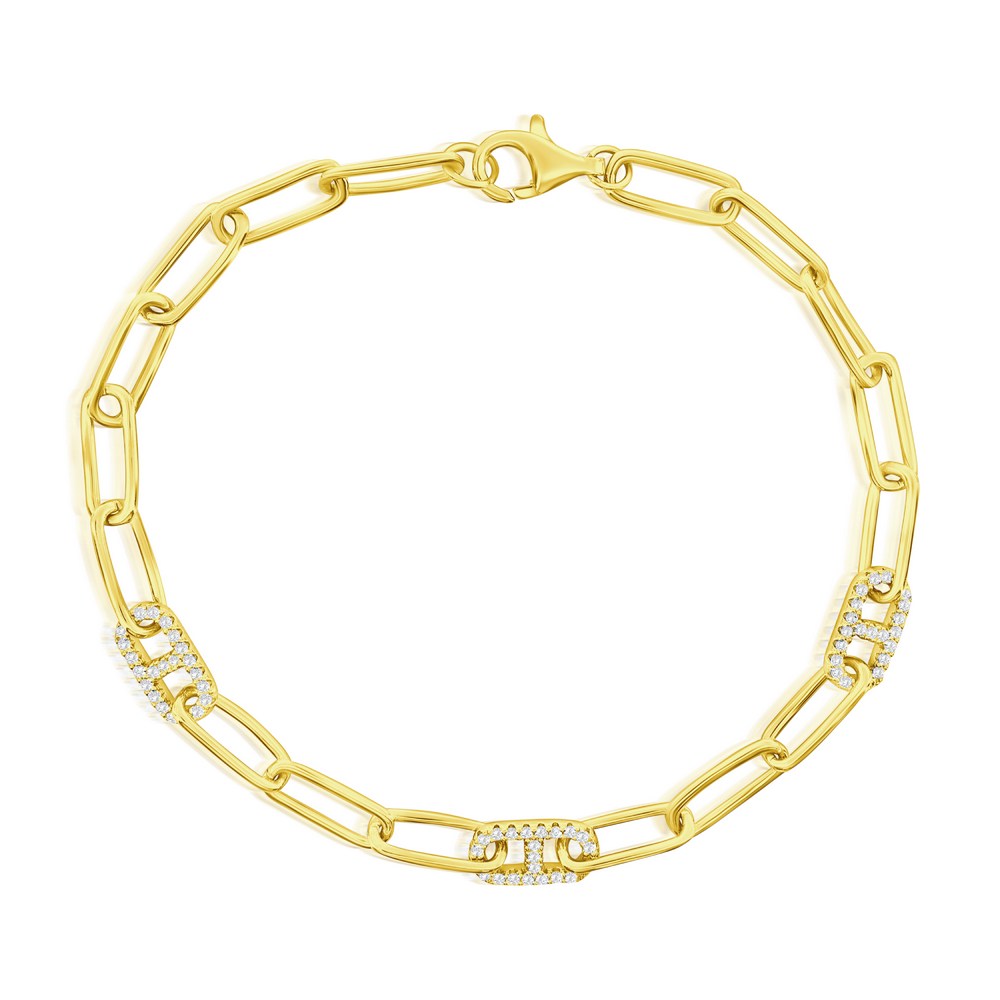 Polished & CZ Marina Paperclip Bracelet - Gold Plated