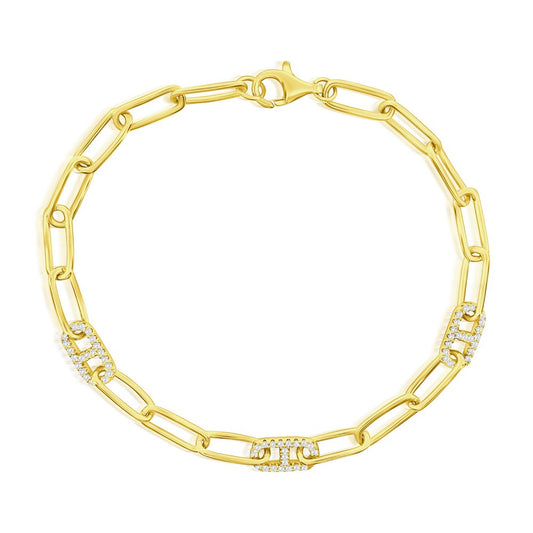 Polished & CZ Marina Paperclip Bracelet - Gold Plated