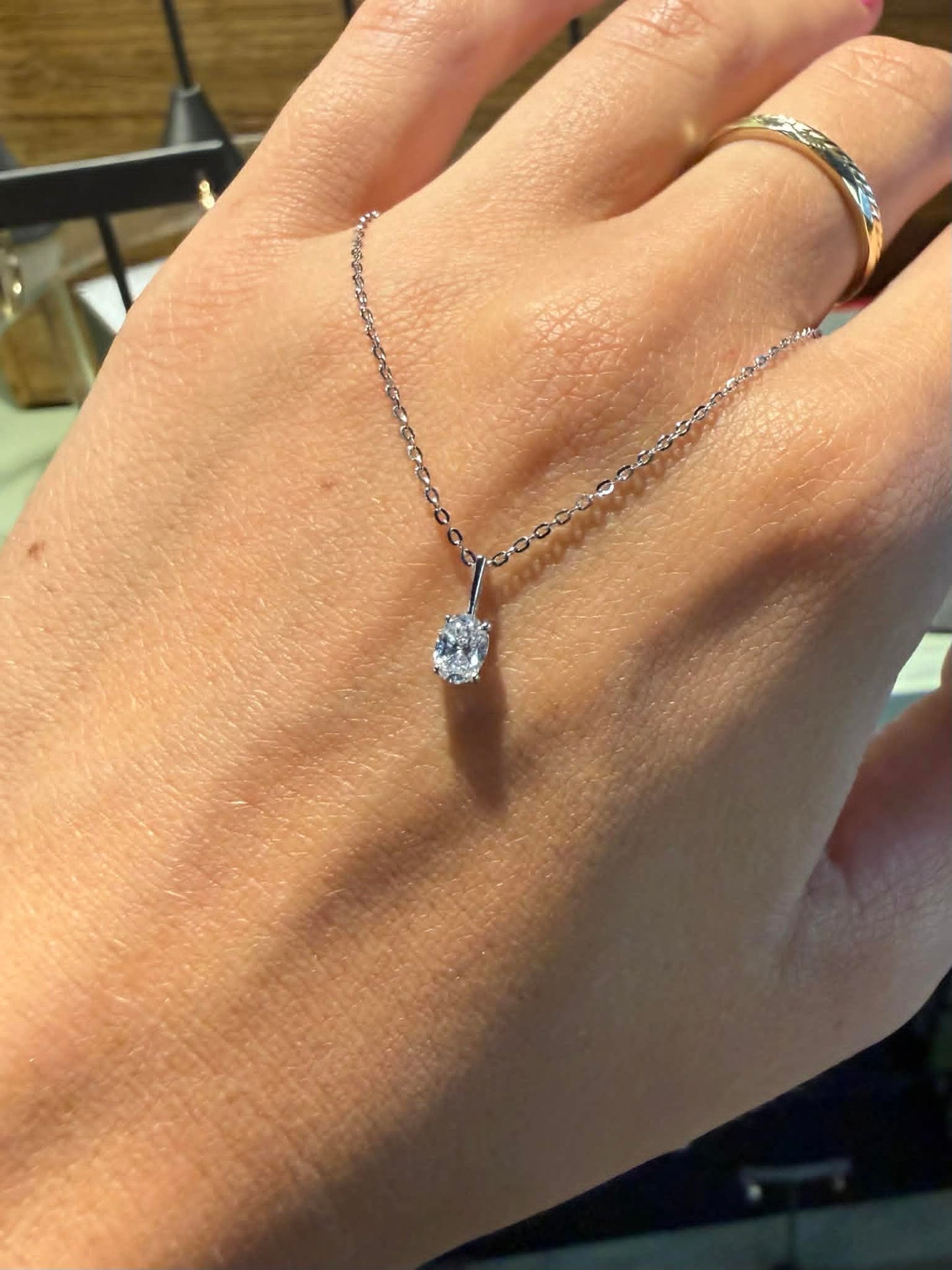 SS 0.25ctw Oval Lab grown Diamond Pendant Necklace