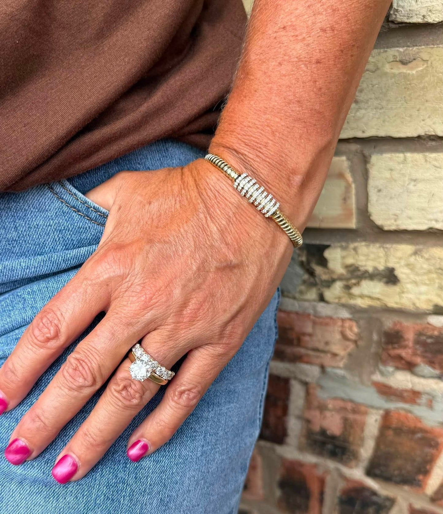 14KY 0.75ctw Natural Diamond Bangle Braclet