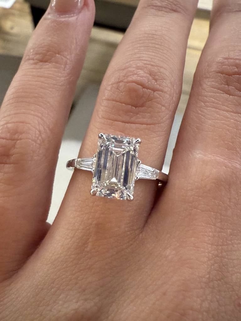 14KW 3-Stone Engagement Ring with a 3.04ct Emerald Cut Center