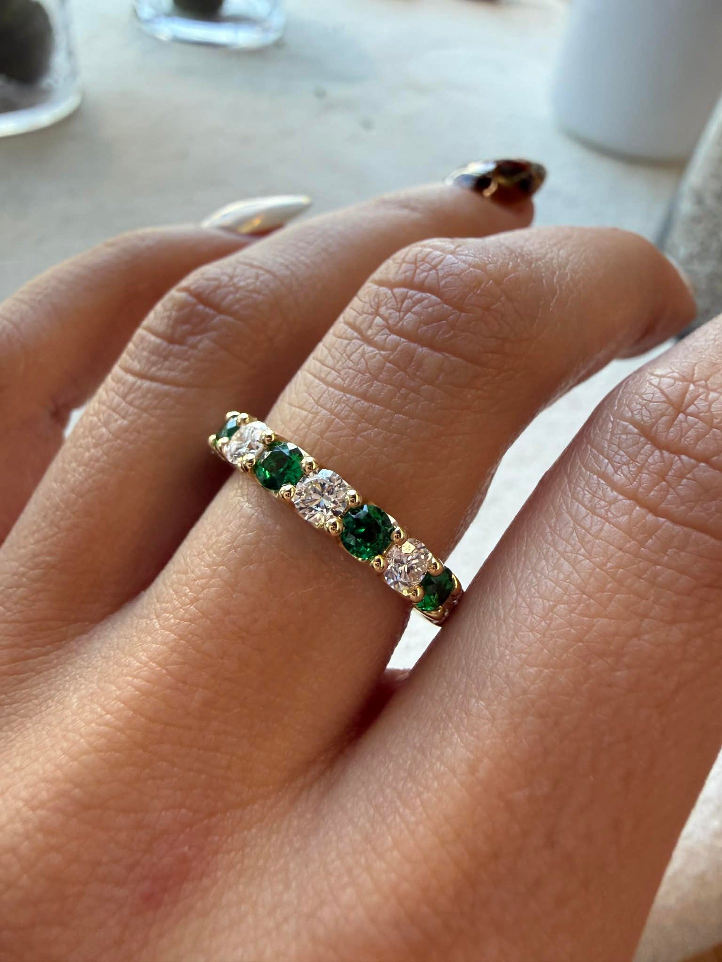 14KY 1.12ct Round LG Diamond and 0.90ct Round LG Emerald Band