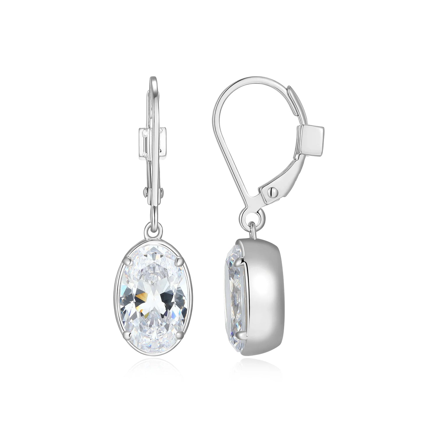 YG and SS Oval Bezel Dangle Earrings