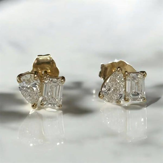 10KY 1ctw Two Stone LG Diamond Earrings