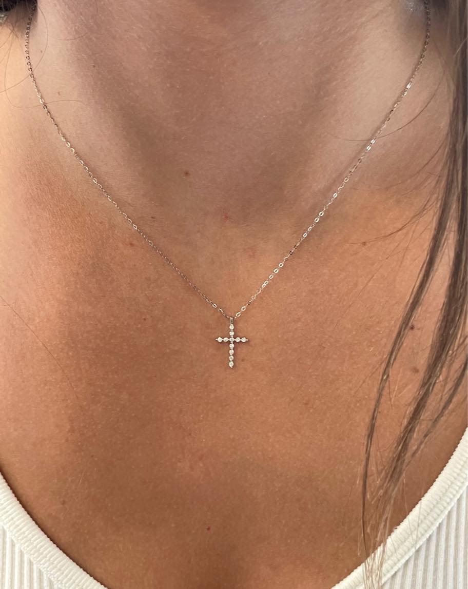 Diamond Cross Necklace, 18K White Gold