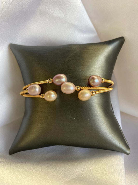 Gold plated Pearl cuff bracelet.