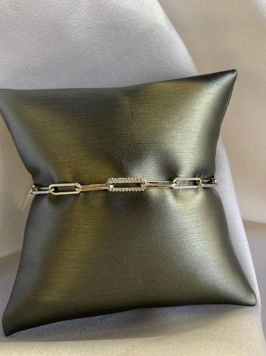 Sterling Silver Paperclip Bracelet-With Diamond Link