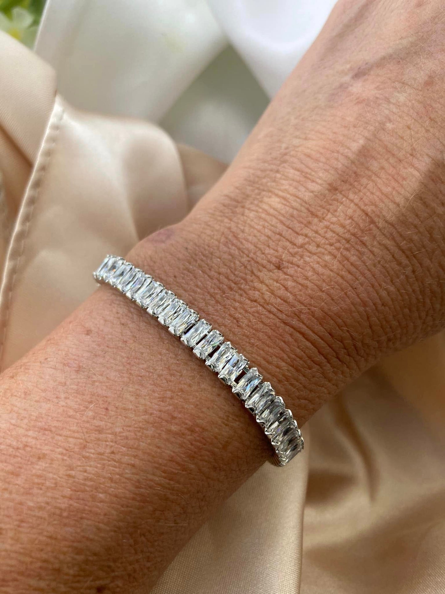 Silver Tone CZ Bridal Bracelet