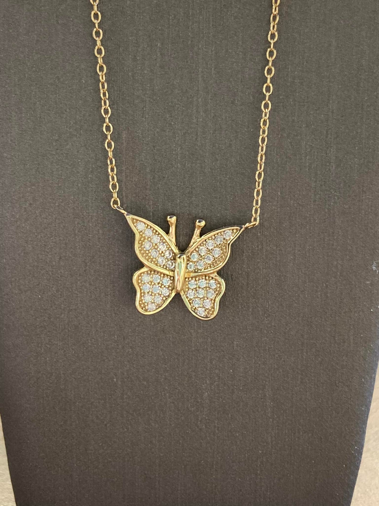 Gold Plated CZ Butterfly Necklace 16" + 2" $38