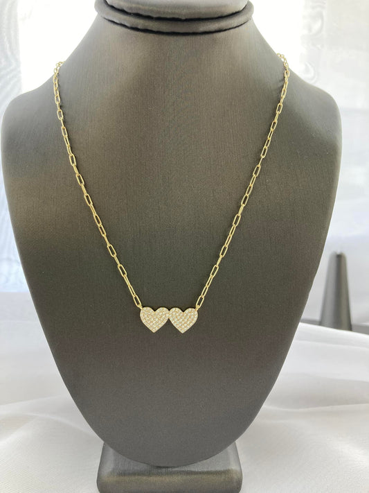 Gold plated Double Heart CZ Necklace