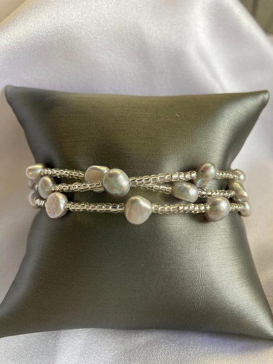 Sterling Silver Grey Freshwater Pearl wrap bracelet